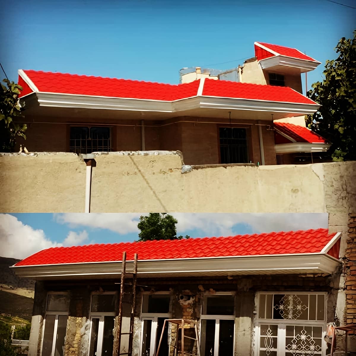 آردواز فلزی ویلا با اجرای تمیز کنار نمای بیرونی آردواز فلزی ویلا با اجرای تمیز کنار نمای بیرونی