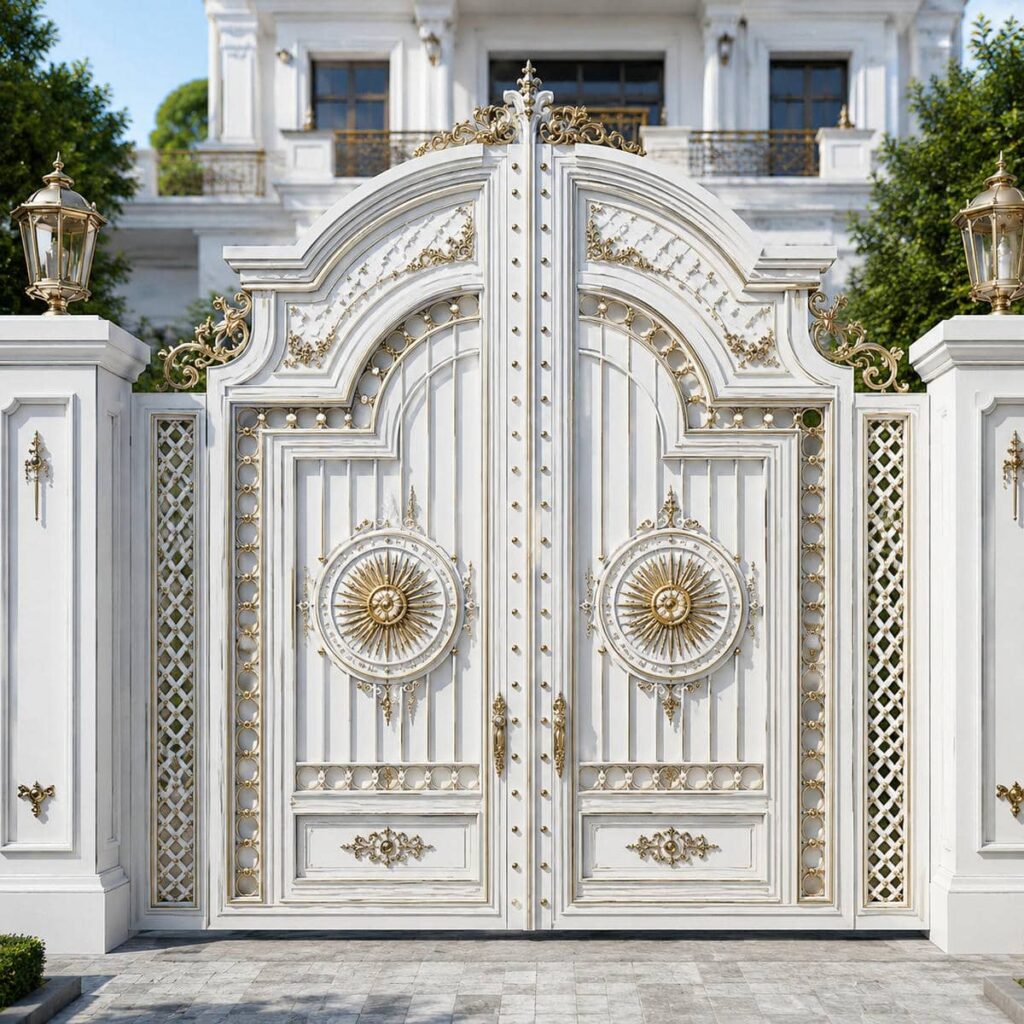 خرید درب ویلایی سفید طلایی تاجدار