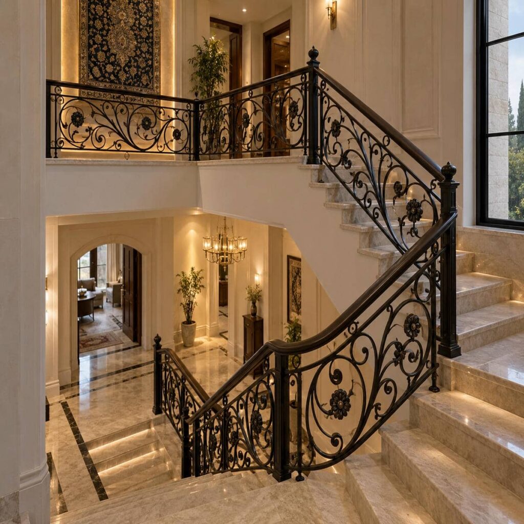 نرده راه پله نقره ای با اتصالات صیقلی نرده راه پله نقره ای با اتصالات صیقلی