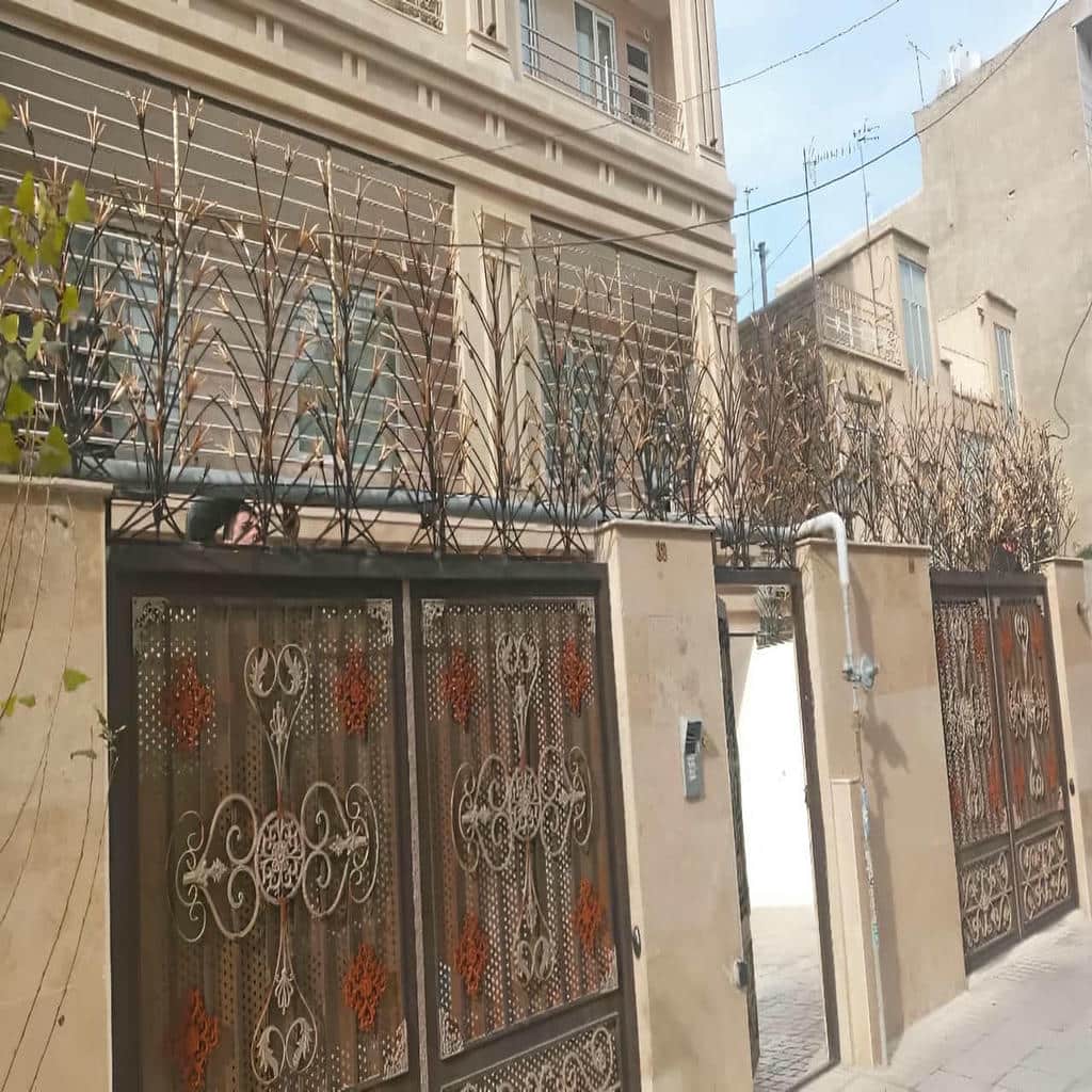 نمای نزدیک شاخههای متراکم محافظ آهنی محوطه نمای نزدیک شاخههای متراکم محافظ آهنی محوطه